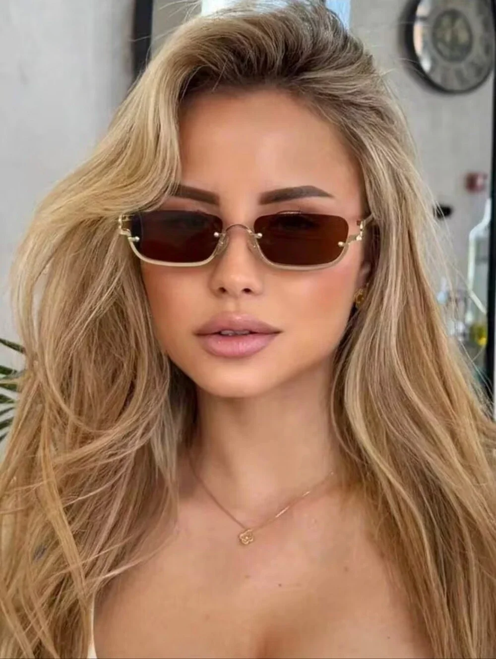 Gold-Trim Brown Lens Women's Sunglasses